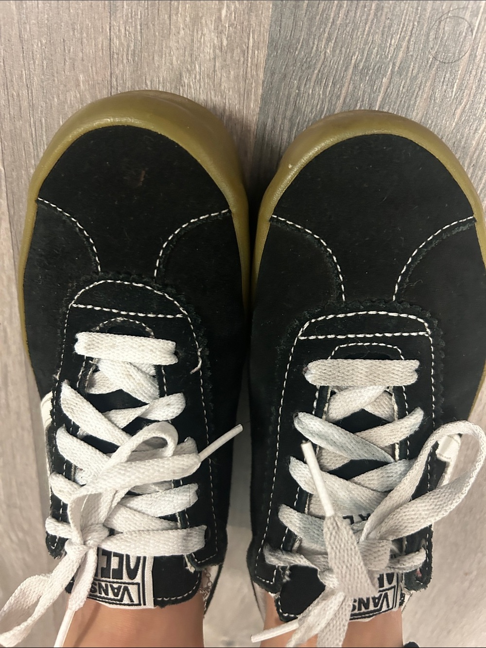 Vans Kids Black Suede Sneakers with White Laces and Gum Sole